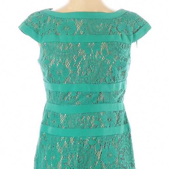 Adrianna Papell Teal Lace Cocktail/Formal Sheath Dress- Sz. 4 - Picture 3 of 6